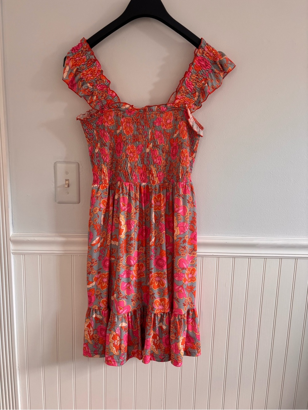 Amazon Essentials Pink & Orange Floral Smocked Mini Sundress
